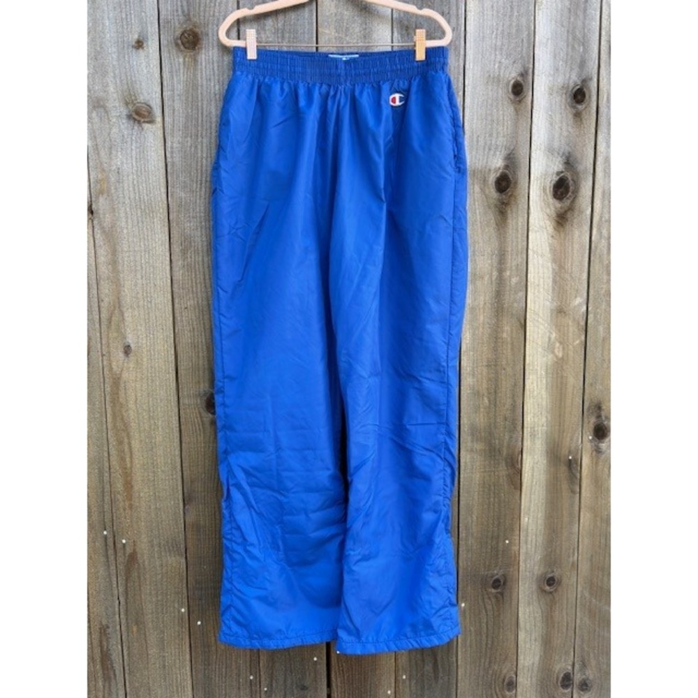 Vintage Champion Royal Blue Nylon Track Pants Large Made in USA 90s Joggers